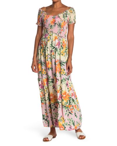 Angie Floral Smocked Bodice Maxi Dress Lyst