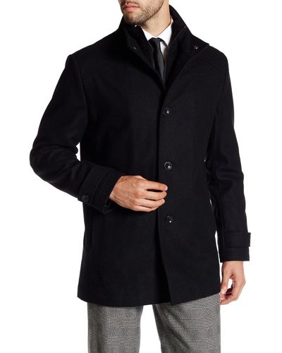 Kenneth Cole Wool Stand-up Collar Peacoat in Black for Men | Lyst