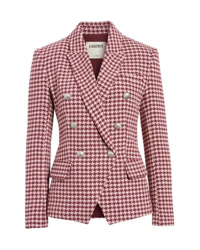 L'Agence L'agence Kenzie Double Breasted Houndstooth Tweed Blazer in ...