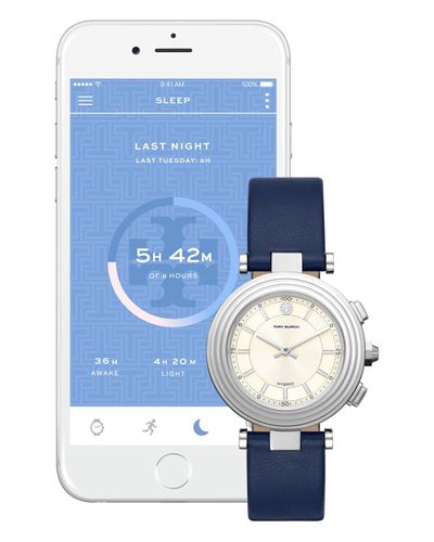 Tory Burch Classic T Hybrid Smartwatch, Stainless Steel/cream 36 X 46 Mm in  Silver (Blue) | Lyst