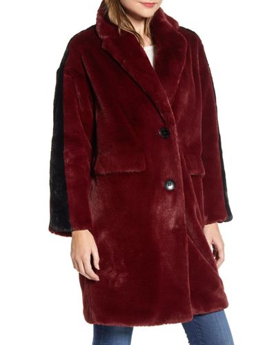 Sam Edelman Stripe Faux Fur Jacket in Burgundy (Red) - Lyst