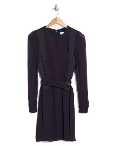 Reiss Addison Puff Mesh Sleeve Keyhole Tie Waist Dress in Navy (Blue) - Lyst