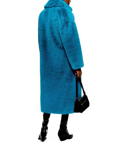 TOPSHOP Luxe Faux Fur Coat in Teal (Blue) - Lyst