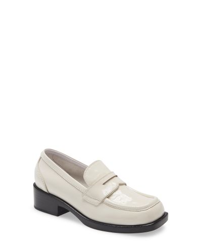 Jeffrey Campbell Sorbonne Penny Loafer In Ivory Crinkle Patent At ...