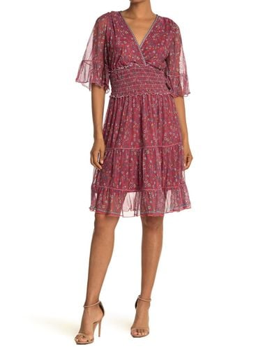 max studio v neck flutter sleeve dress