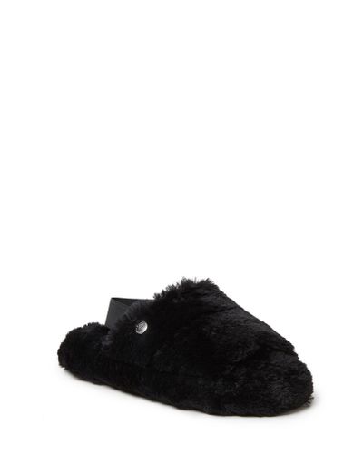 womens black faux fur slippers