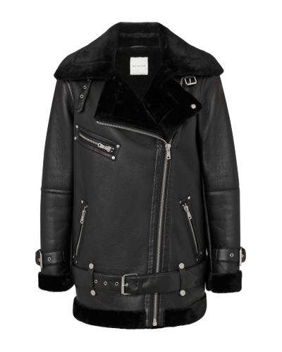 Avec Les Filles Synthetic Oversize Faux Leather & Faux Shearling Biker ...