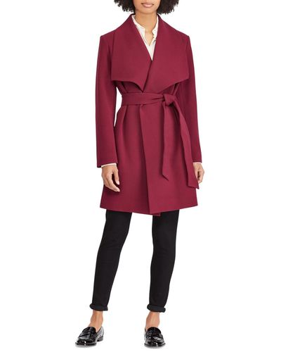 Lauren by Ralph Lauren Belted Drape Front Coat in Merlot (Red) | Lyst