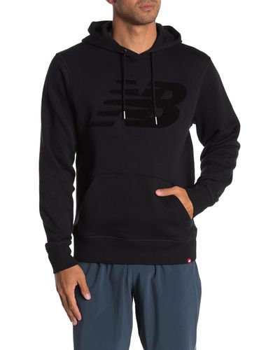 New Balance Cotton Varsity Logo Hoodie in Black for Men - Lyst