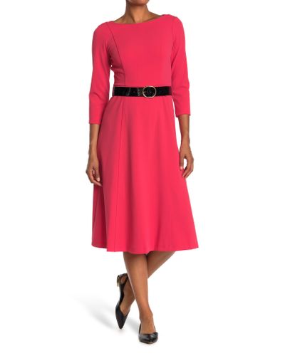 Calvin Klein Synthetic Belted 3/4 Sleeve Midi Dress In Watermelon At ...