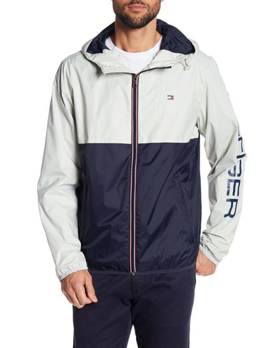 Tommy Hilfiger Colorblock Hooded Rain Jacket in Ice (Blue) for Men - Lyst