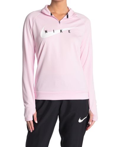 nike running swoosh half zip mid layer top in pink