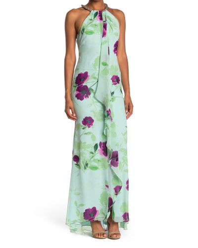 calvin klein floral halter gown