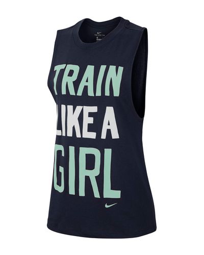 Nike Cotton Train Like A Girl Tank Top in Blue - Lyst