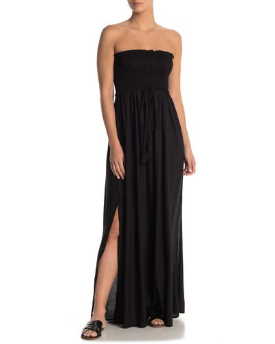 smocked strapless maxi