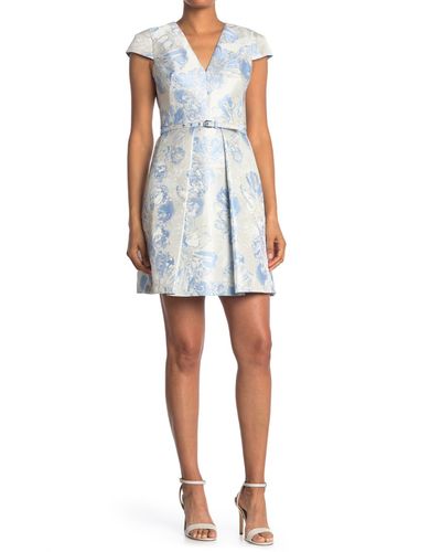 Vince Camuto Jacquard Cap Sleeve Fit & Flare Dress in Sky (Blue) - Lyst