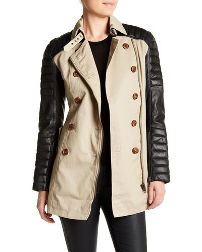 W118 by Walter Baker Cotton Keanu Trench With Genuine Leather Sleeves in  Khaki (Natural) - Lyst