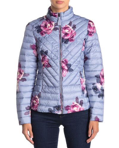 Joules Synthetic Elodie Floral Quilted Puffer Jacket in Blue - Lyst