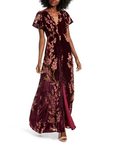 4si3nna floral burnout velvet maxi dress