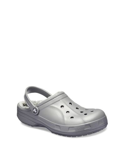 white and grey lined crocs