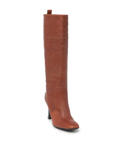 Tod's Tall Leather Block Heel Boot in Brown - Lyst