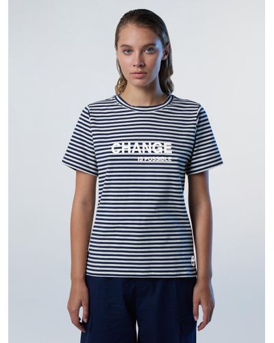 North Sails Camiseta de modal de rayas con eslogan - Azul