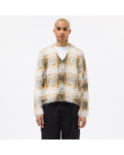 stussy hairy plaid cardigan  yellow