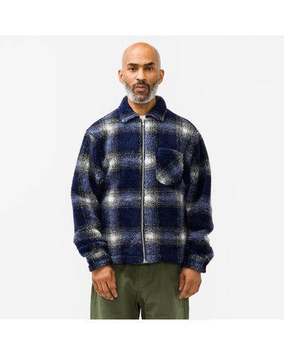 Stussy Shadow Plaid Sherpa Zip Shirt in Blue for Men | Lyst