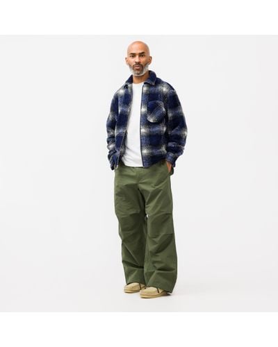 Stussy Shadow Plaid Sherpa Zip Shirt in Blue for Men | Lyst