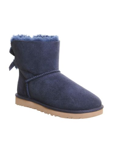 UGG Suede Mini Bailey Bow Boots in Navy (Blue) - Lyst