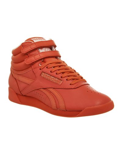 Reebok Leather Freestyle Hi in Red | Lyst