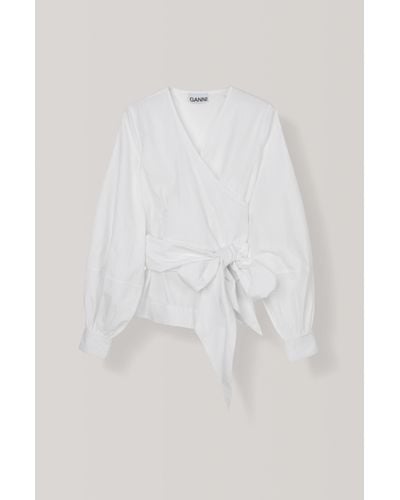 ganni cotton poplin wrap shirt