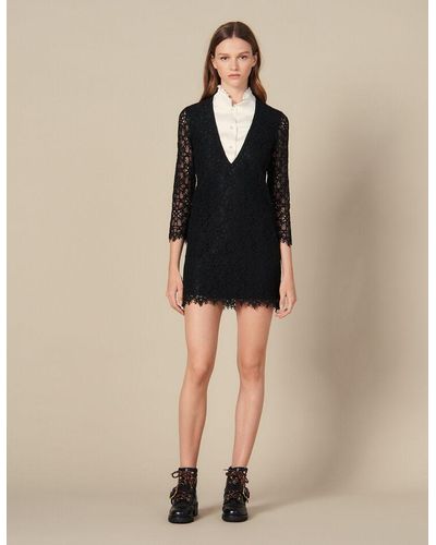 Sandro Lace Short Dress With Layered Effect in Black - Lyst