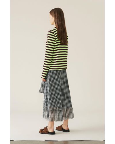 Ganni Striped Cotton Jersey Pullover in Green - Lyst
