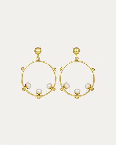 Ottoman Hands Aristea Pearl And Gold Bead Hoop Earrings - Metallic