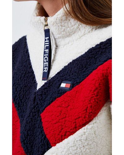 tommy hilfiger chevron half zip sherpa sweatshirt