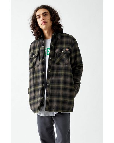 Dickies Hooded Flannel Shacket in Green for Men - Lyst