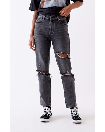 high waisted ripped black mom jeans