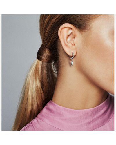 PANDORA Heart & Conch Shell Hoop Earrings | Lyst
