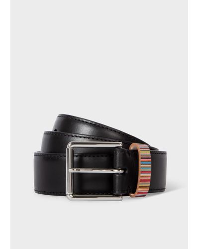 Paul Smith Black Leather Belt With 'signature Stripe' Keeper