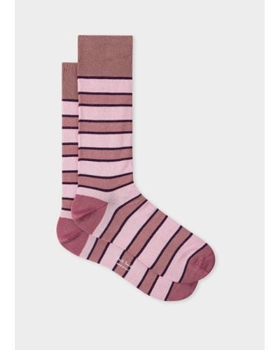 Paul Smith Light Brown And Pink Painted Stripe Socks Purple
