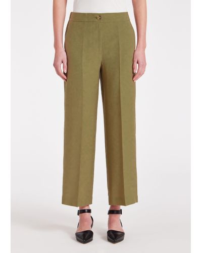 PS by Paul Smith Khaki Wide Leg Cropped Trousers Green