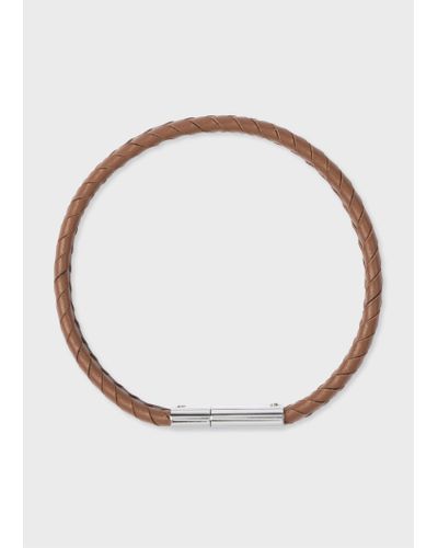 Paul Smith Two-tone Brown Braided Leather Bracelet - White