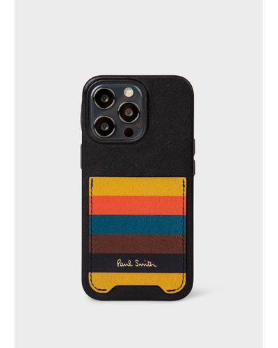 Paul Smith Native Union X - Iphone 13 Pro Leather Case With 'artist Stripe' Pocket - Black