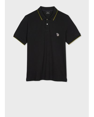 PS by Paul Smith Slim-fit Black Zebra Logo Polo Shirt With Green Tipping