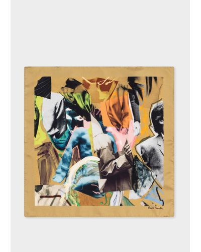 Paul Smith Mustard 'abstract' Print Silk Pocket Square Brown - Metallic