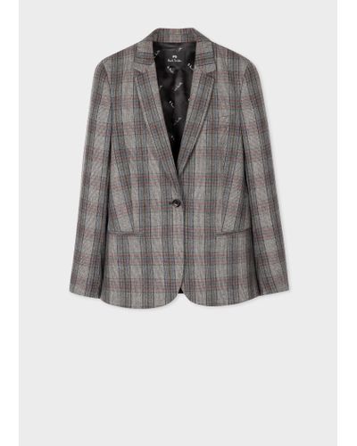 PS by Paul Smith Grey Check Wool-blend Blazer Blue
