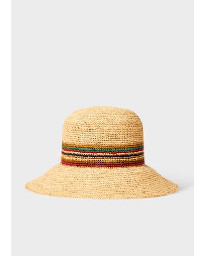 Paul Smith Straw 'signature Stripe' Sun Hat - Natural