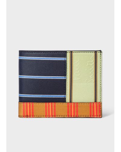 Paul Smith Patchwork Stripe Leather Billfold Wallet - Blue