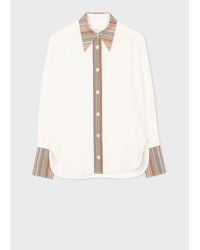 Paul Smith Ivory Silk 'signature Stripe' Long-sleeve Shirt - Natural